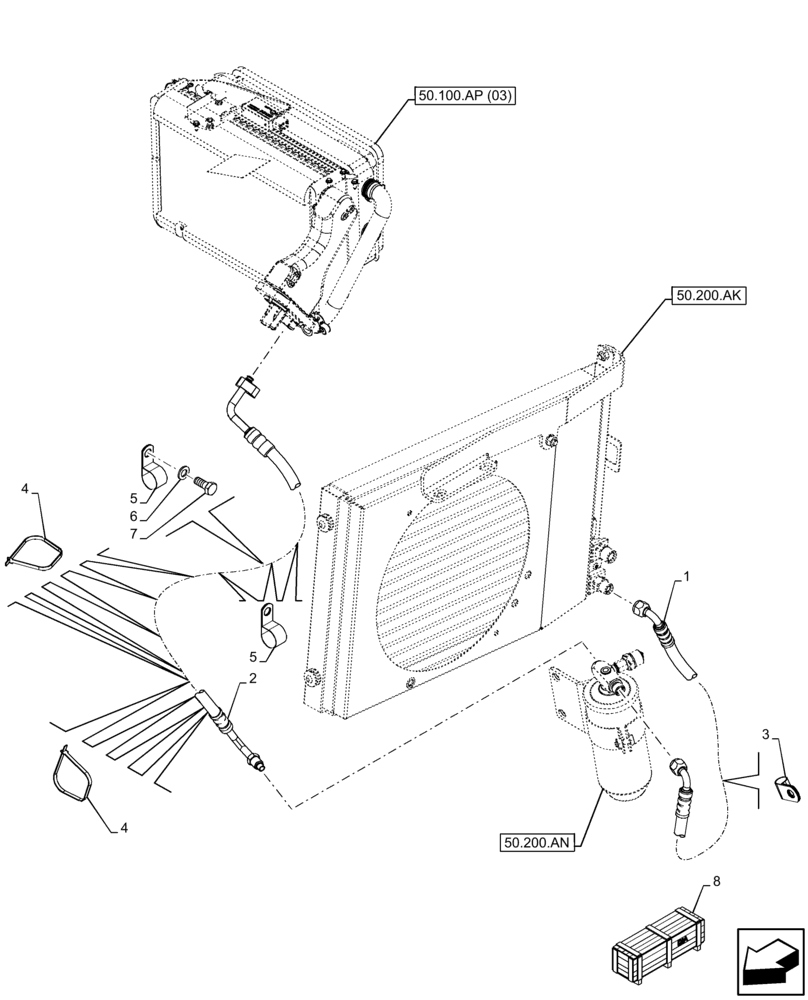 Схема запчастей Case 221F - (50.200.BB) - VAR - 734506 - AIR CONDITIONER, CONDENSER, LINE (50) - CAB CLIMATE CONTROL