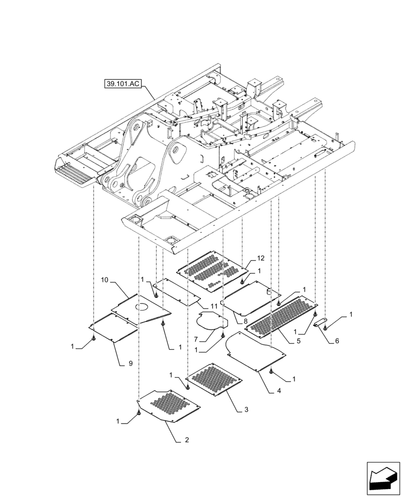 Схема запчастей Case CX250D LC - (90.116.BE) - GUARD, FRAME, LOWER (90) - PLATFORM, CAB, BODYWORK AND DECALS