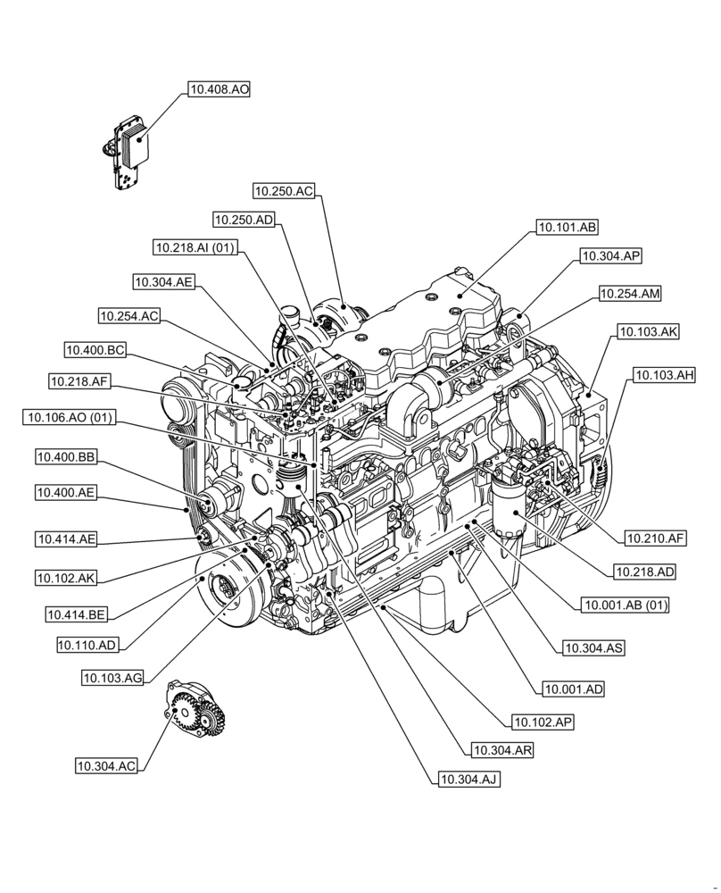 Схема запчастей Case F4HFE6133 B003 - (10.000.00) - SECTION INDEX - ENGINE (10) - ENGINE