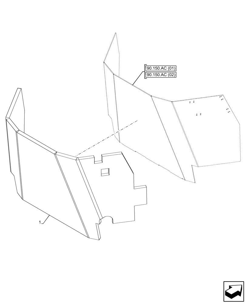 Схема запчастей Case 21F - (90.150.AG) - VAR - 734634 - CAB, REAR, NOISE PROTECTION (90) - PLATFORM, CAB, BODYWORK AND DECALS