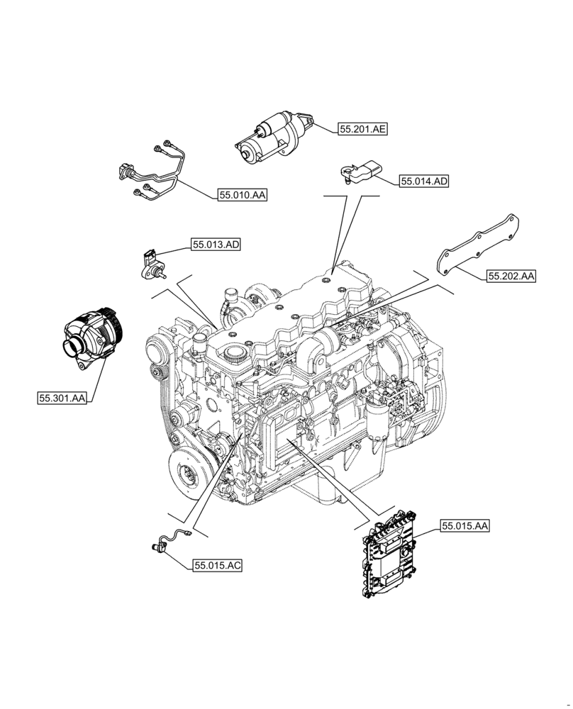 Схема запчастей Case F4HFE613Y B005 - (55.000.00) - SECTION INDEX - ELECTRICAL SYSTEMS (55) - ELECTRICAL SYSTEMS