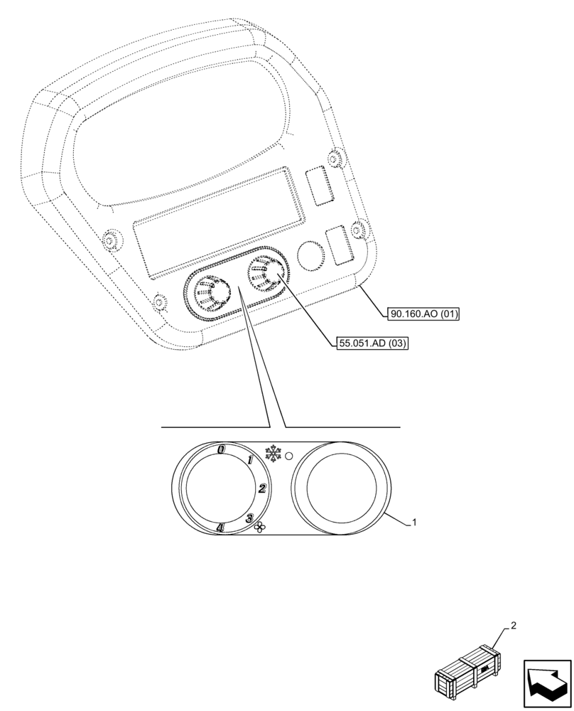 Схема запчастей Case 21F - (90.108.AA[10]) - VAR - 734506 - DECAL, AIR CONDITIONER, CONTROL PANEL (90) - PLATFORM, CAB, BODYWORK AND DECALS