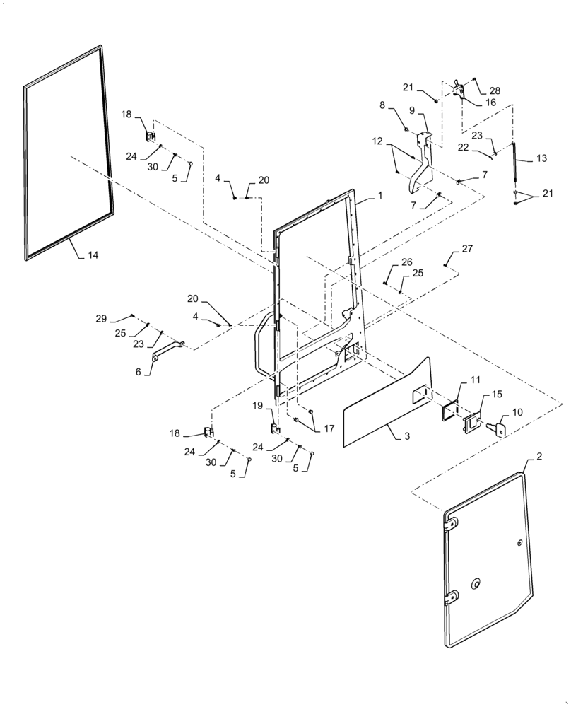 Схема запчастей Case DV210D - (90.154.AA[01]) - LEFT DOOR ASSEMBLY (90) - PLATFORM, CAB, BODYWORK AND DECALS