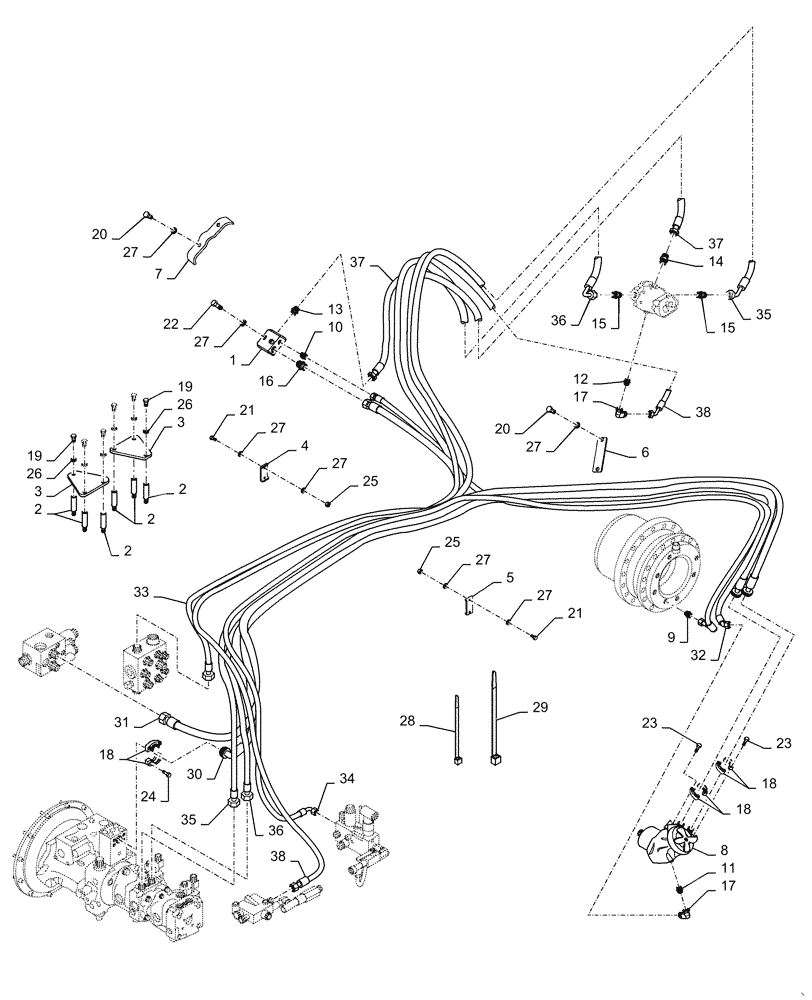 Схема запчастей Case DV210C - (35.995.AB[02]) - REAR DRUM HYDRAULIC LINES BSN SER# NFNTL2014 (35) - HYDRAULIC SYSTEMS