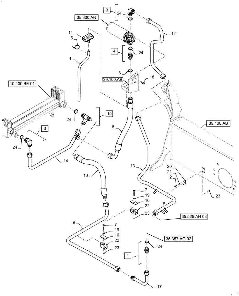 Схема запчастей Case SR240 - (35.100.AB) - HYDRAULIC RETURN LINES (35) - HYDRAULIC SYSTEMS