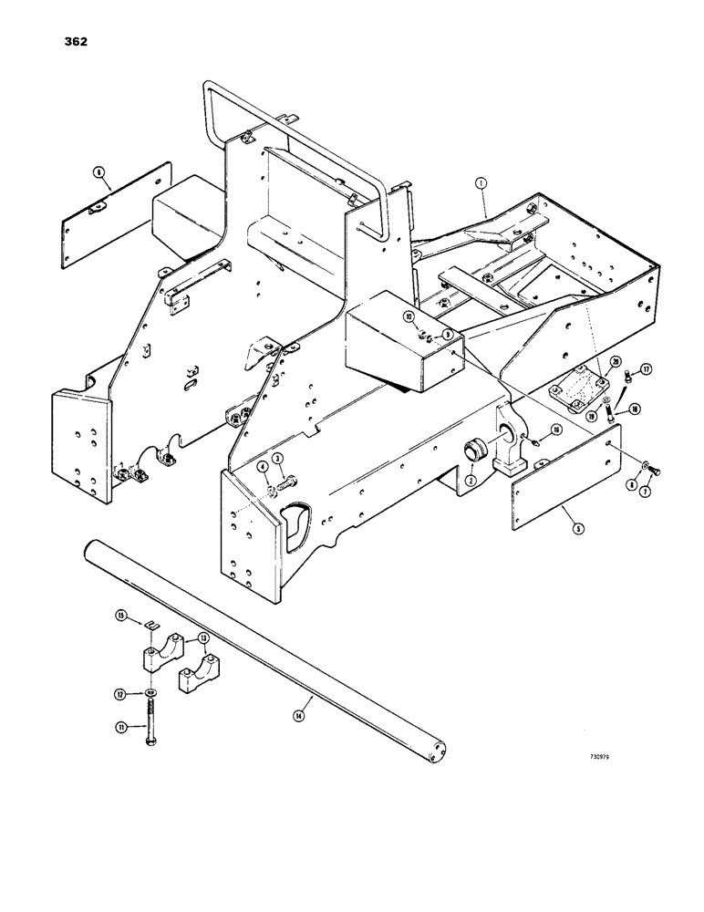 Схема запчастей Case 1450 - (362) - ENGINE AND MAIN FRAME, PULL HOOK AND PIVOT SHAFT, DOZER MODELS (09) - CHASSIS/ATTACHMENTS