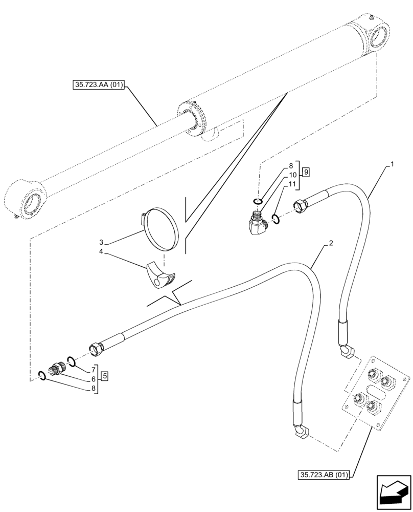 Схема запчастей Case 121F - (35.723.AB[04]) - VAR - 734518 - LOADER BUCKET, CYLINDER, LINE (35) - HYDRAULIC SYSTEMS