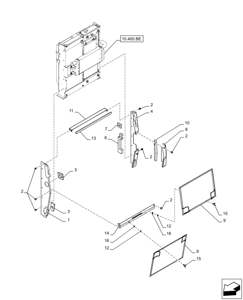 Схема запчастей Case CX250D LC - (10.400.BF[01]) - RADIATOR PANEL (10) - ENGINE
