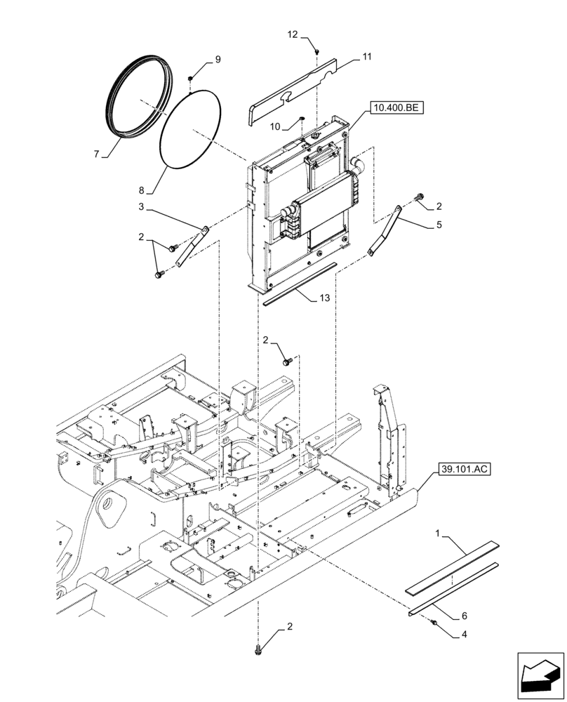 Схема запчастей Case CX250D LC - (10.400.BF[02]) - RADIATOR FAN SHROUD (10) - ENGINE