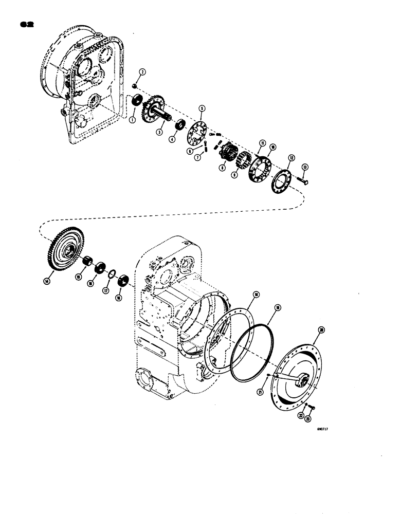 Схема запчастей Case W24 - (062) - TRANSMISSION, TURBINE DRIVEN GEARS AND FREEWHEEL UNIT (06) - POWER TRAIN