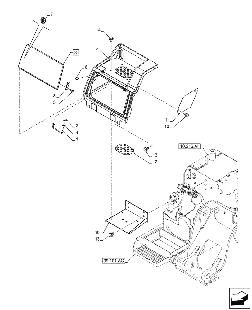 Схема запчастей Case CX250D LC - (90.105.CB[01]) - STD + VAR - 488031 - HOOD, UREA TANK (90) - PLATFORM, CAB, BODYWORK AND DECALS