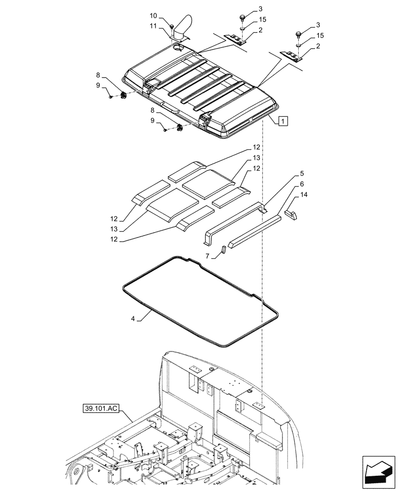 Схема запчастей Case CX250D LC - (90.100.AU[01]) - STD + VAR - 488031 - ENGINE HOOD (90) - PLATFORM, CAB, BODYWORK AND DECALS