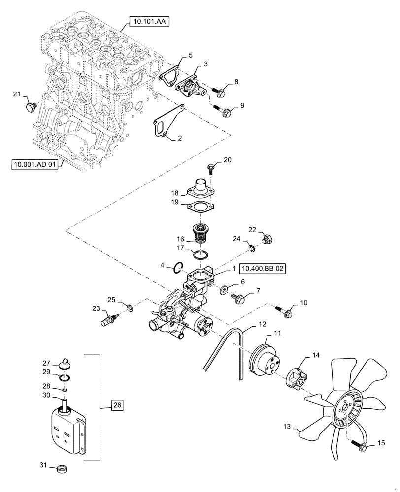 Схема запчастей Case CX31B - (10.400.BB[01]) - COOLING WATER SYSTEM (10) - ENGINE