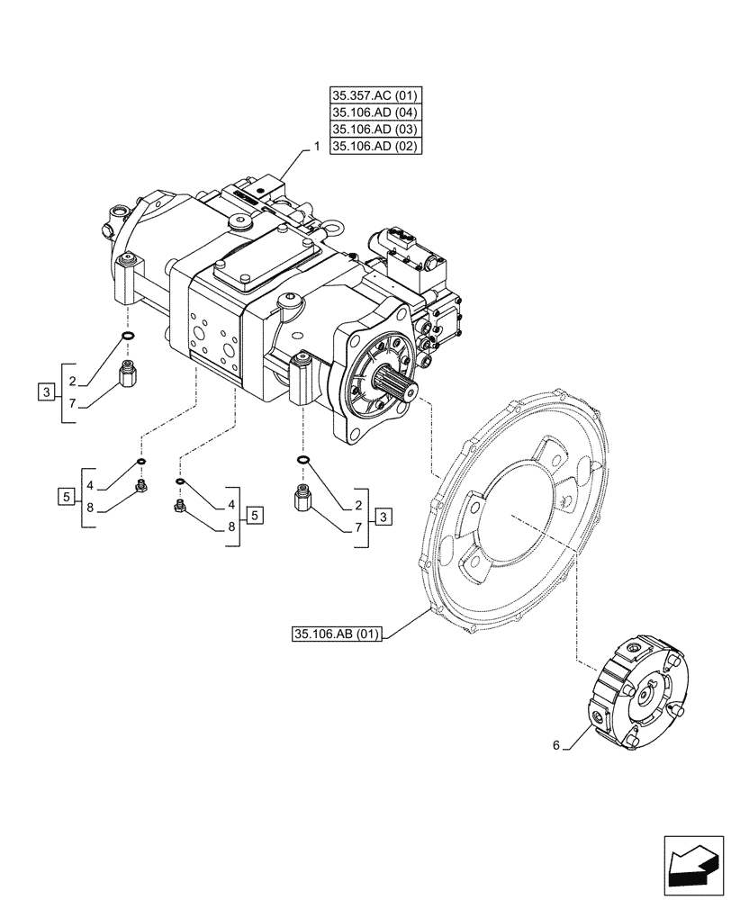 Схема запчастей Case CX250D LC - (35.106.AD[01]) - VARIABLE DELIVERY HYDRAULIC PUMP (35) - HYDRAULIC SYSTEMS