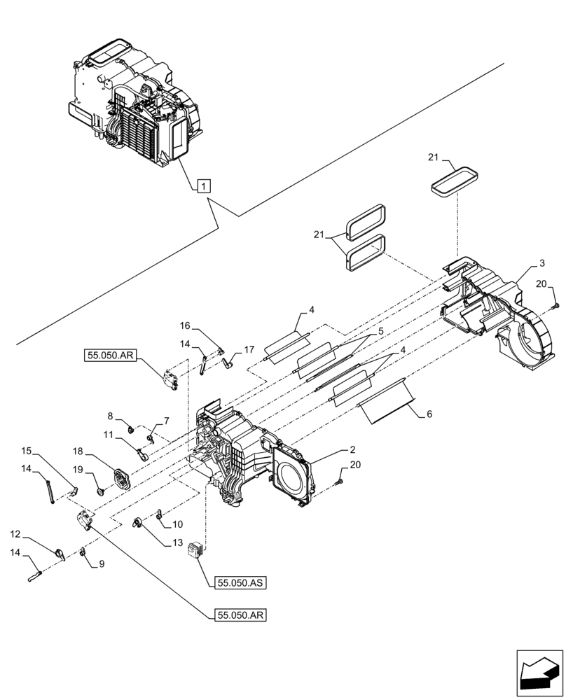 Схема запчастей Case CX250D LC - (50.100.AP[01]) - AIR CONDITIONING, W/ HEATER, COMPONENTS (50) - CAB CLIMATE CONTROL