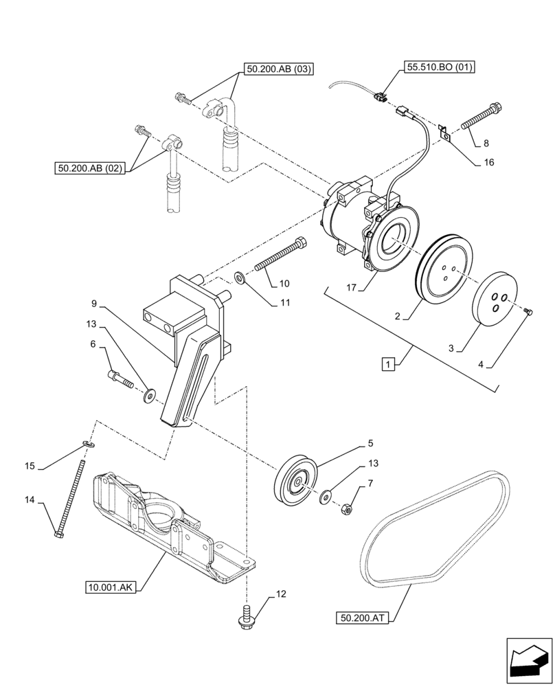 Схема запчастей Case CX250D LC - (50.200.AA) - AIR CONDITIONING, COMPRESSOR (50) - CAB CLIMATE CONTROL