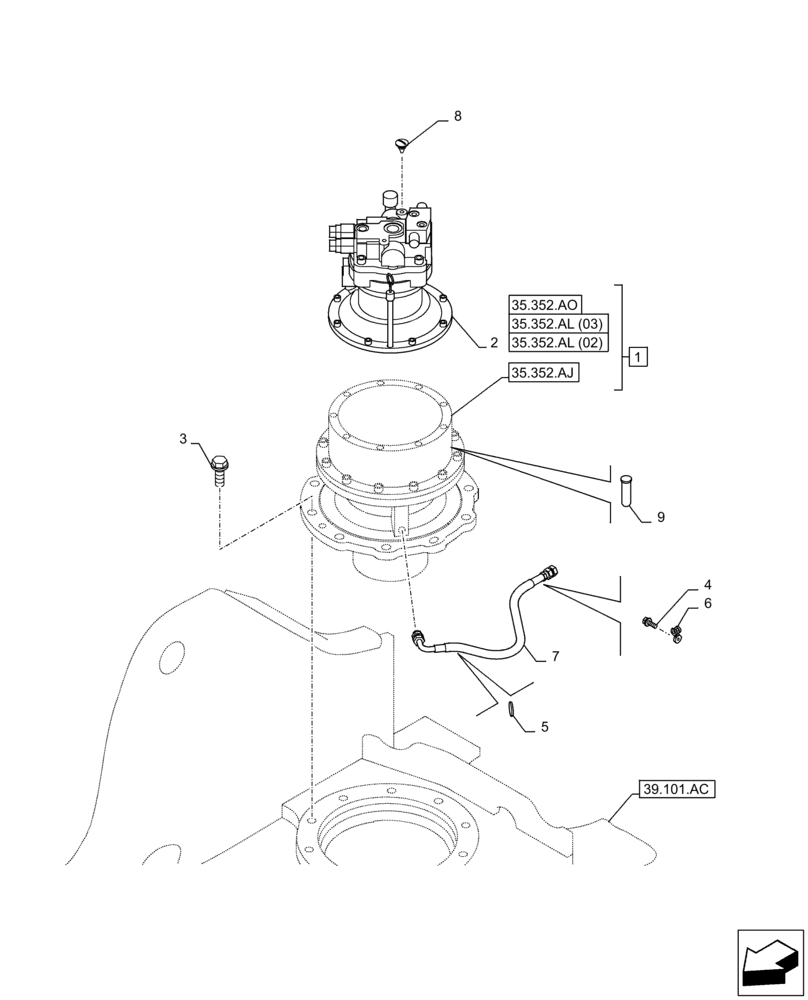 Схема запчастей Case CX250D LC - (35.352.AL[01]) - MOTO-REDUCTION GEAR (35) - HYDRAULIC SYSTEMS