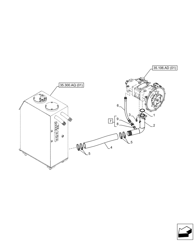 Схема запчастей Case CX250D LC - (35.106.AO[03]) - VARIABLE DELIVERY HYDRAULIC PUMP, LINES (35) - HYDRAULIC SYSTEMS