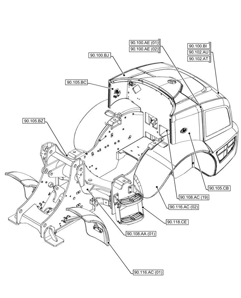 Схема запчастей Case 321F - (90.000.00[01]) - SECTION INDEX - PLATFORM, CAB, BODYWORK & DECALS (90) - PLATFORM, CAB, BODYWORK AND DECALS