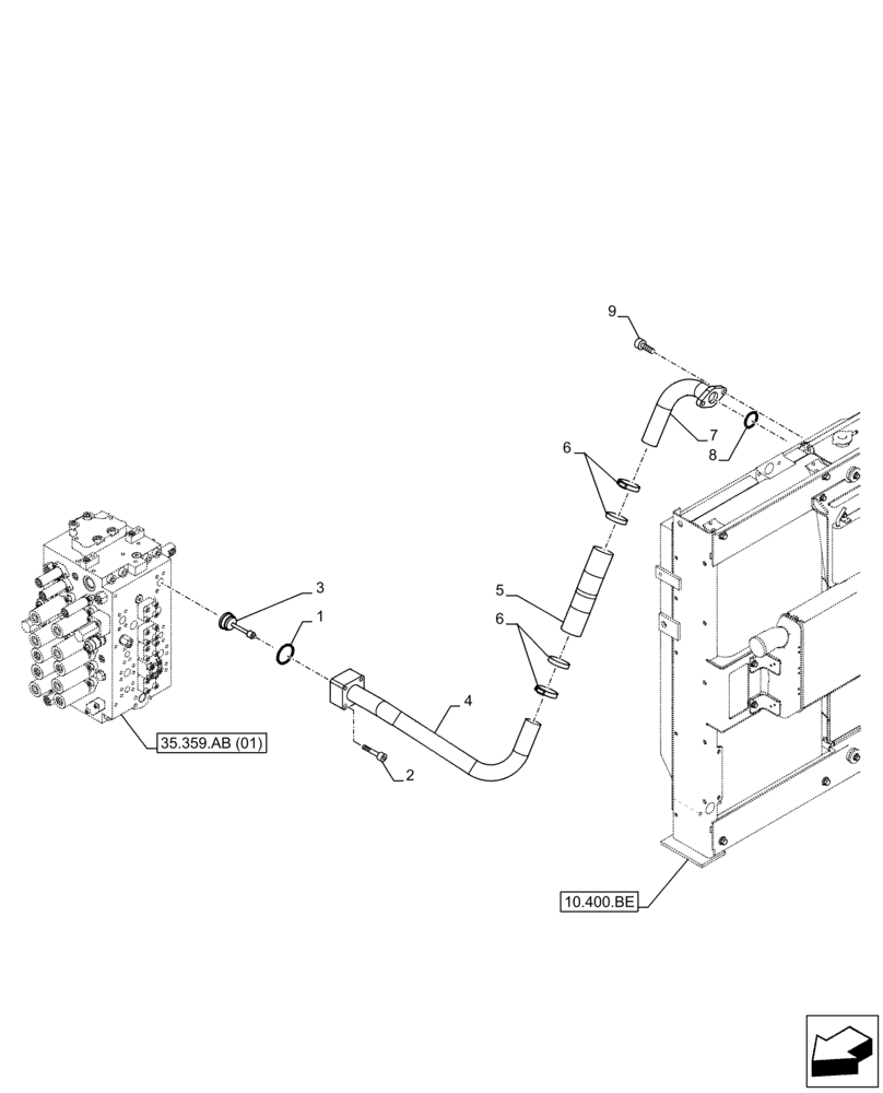 Схема запчастей Case CX250D LC - (35.300.BC[02]) - OIL COOLER LINE (35) - HYDRAULIC SYSTEMS
