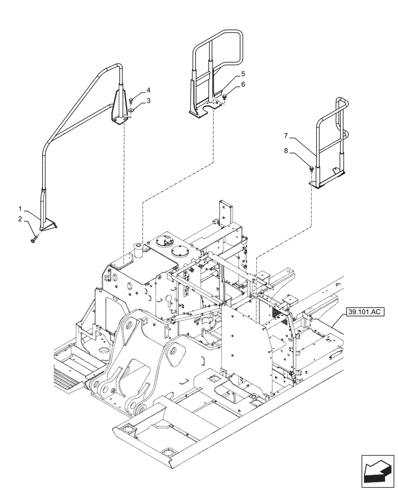 Схема запчастей Case CX250D LC - (90.118.AX[02]) - STD + VAR - 461569, 488031 - HANDRAIL (90) - PLATFORM, CAB, BODYWORK AND DECALS