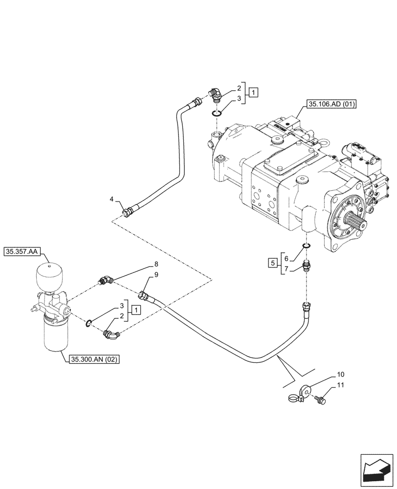Схема запчастей Case CX250D LC - (35.357.AD) - PILOT VALVE, OIL, LINE (35) - HYDRAULIC SYSTEMS