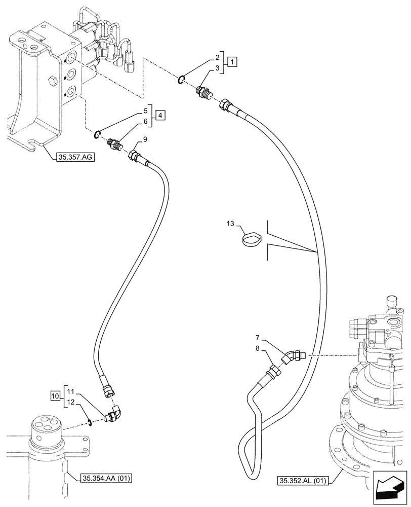 Схема запчастей Case CX250D LC - (35.357.AO[01]) - MAIN, SOLENOID VALVE, PRESSURE PIPE (35) - HYDRAULIC SYSTEMS