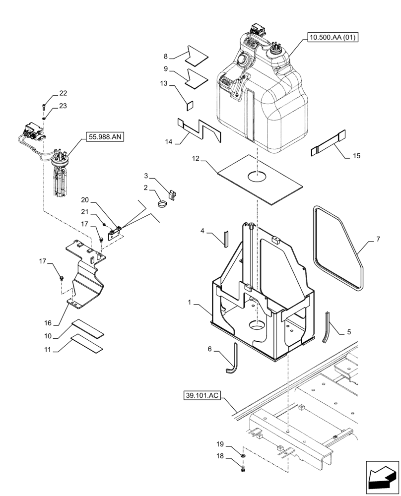 Схема запчастей Case CX250D LC - (10.500.AA[02]) - DEF/ADBLUE™ TANK, MOUNTING (10) - ENGINE
