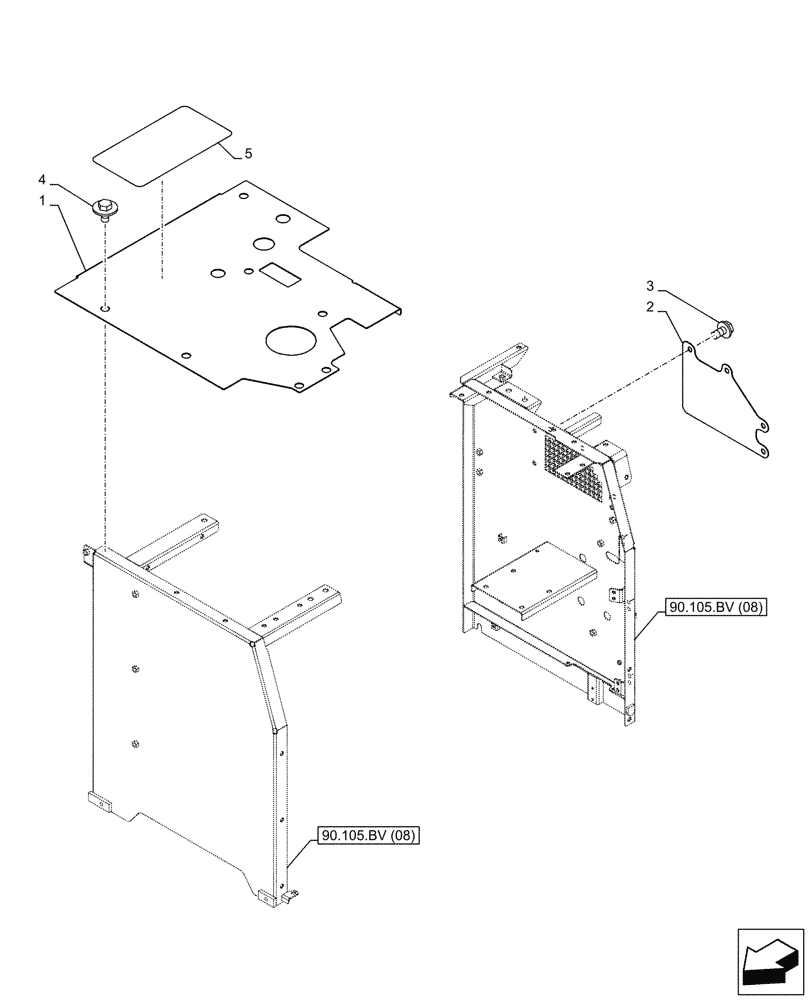 Схема запчастей Case CX250D LC LR - (90.105.BV[03]) - VAR - 488031 - TOP COVER, PLATE, PRE-CLEANER CYCLONE TYPE (90) - PLATFORM, CAB, BODYWORK AND DECALS