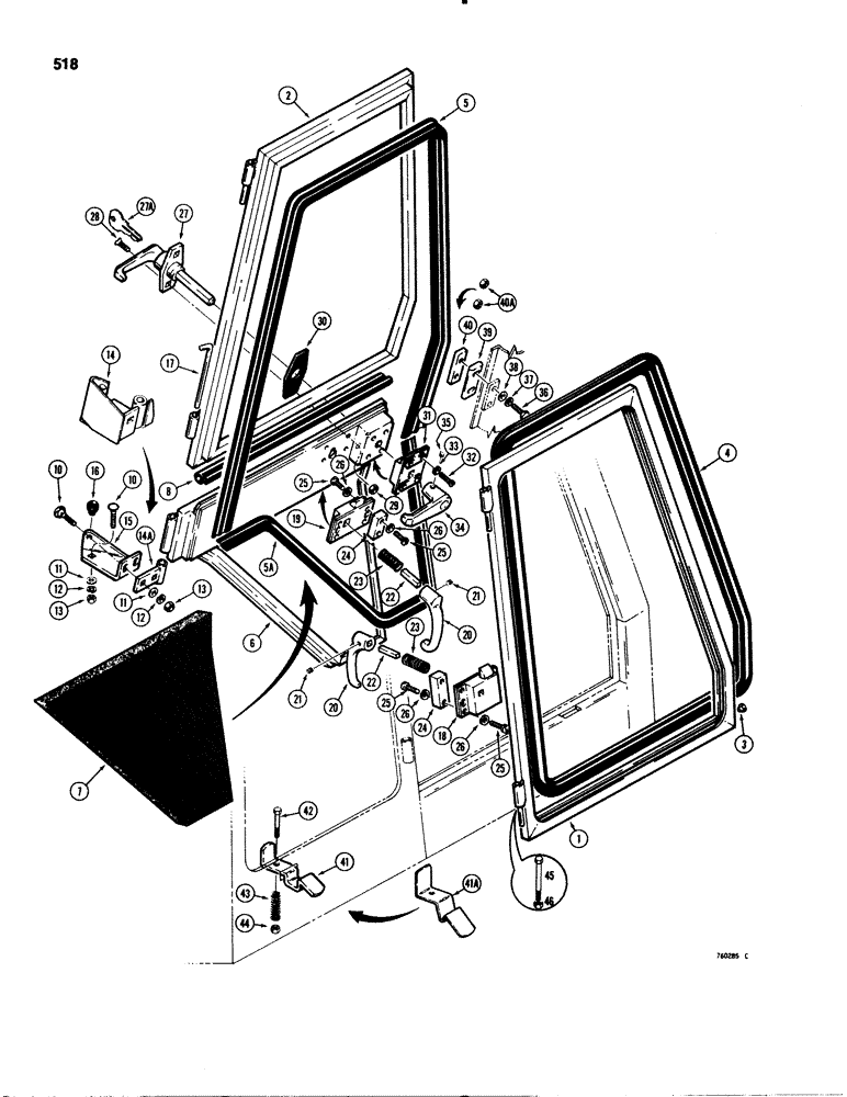 Схема запчастей Case 580C - (518) - CAB DOORS, WINDOWS AND RELATED PARTS (09) - CHASSIS/ATTACHMENTS