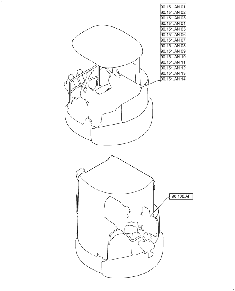 Схема запчастей Case CX36B - (90.000.00[01]) - SECTION INDEX - PLATFORM, CAB, BODYWORK & DECALS (90) - PLATFORM, CAB, BODYWORK AND DECALS