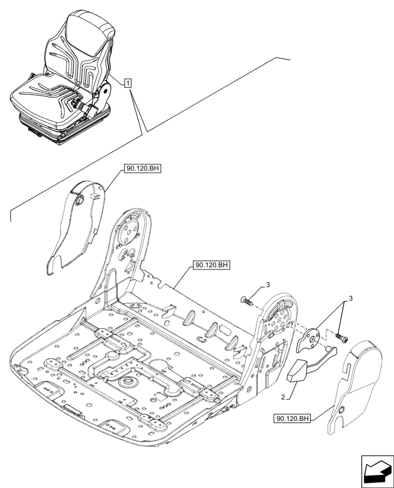 Схема запчастей Case 21F - (90.120.AJ) - VAR - 734589 - DRIVER SEAT MECHANICAL ADJUSTER SYSTEM (90) - PLATFORM, CAB, BODYWORK AND DECALS