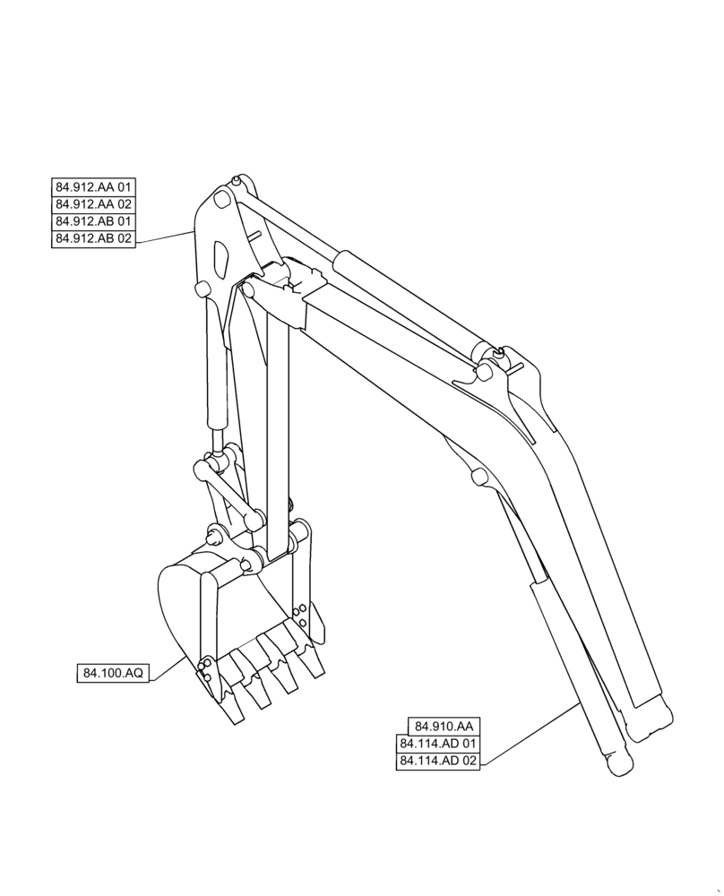Схема запчастей Case CX36B - (84.000.00) - SECTION INDEX - BOOMS, DIPPERS & BUCKET (84) - BOOMS, DIPPERS & BUCKETS