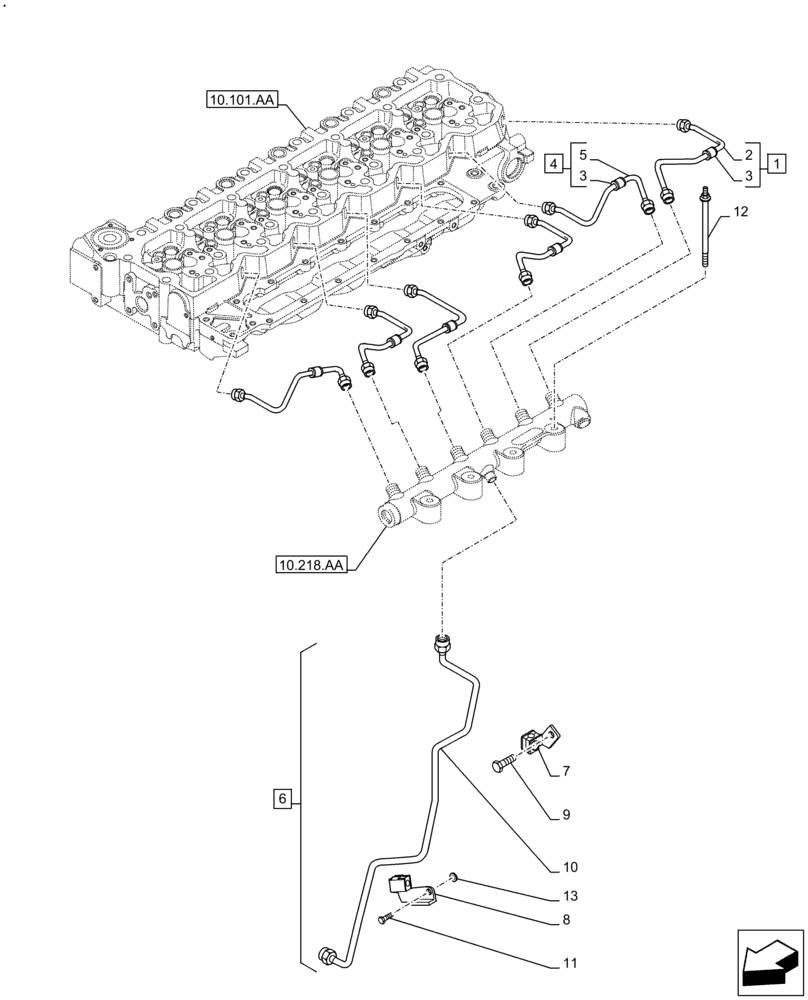 Схема запчастей Case F4HFE613G B004 - (10.218.AI[01]) - INJECTION PIPE (10) - ENGINE