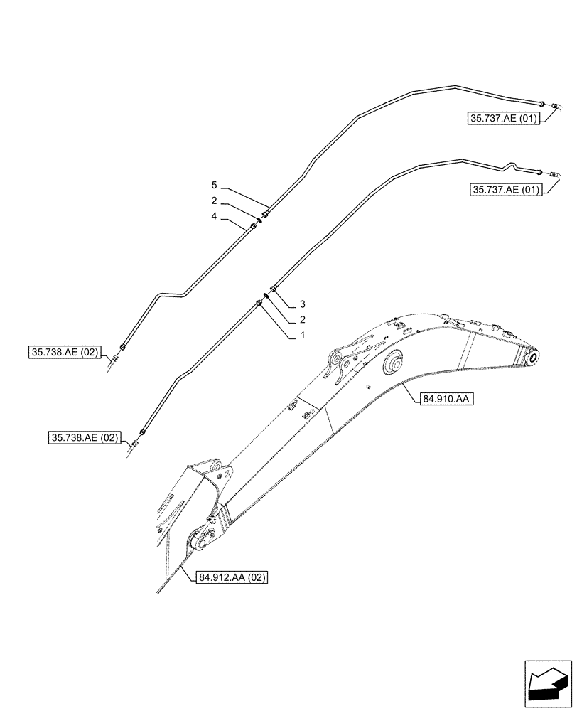 Схема запчастей Case CX250D LC - (35.738.AE[01]) - VAR - 461548, 781149, 781178 - BUCKET CYLINDER, LINES (35) - HYDRAULIC SYSTEMS