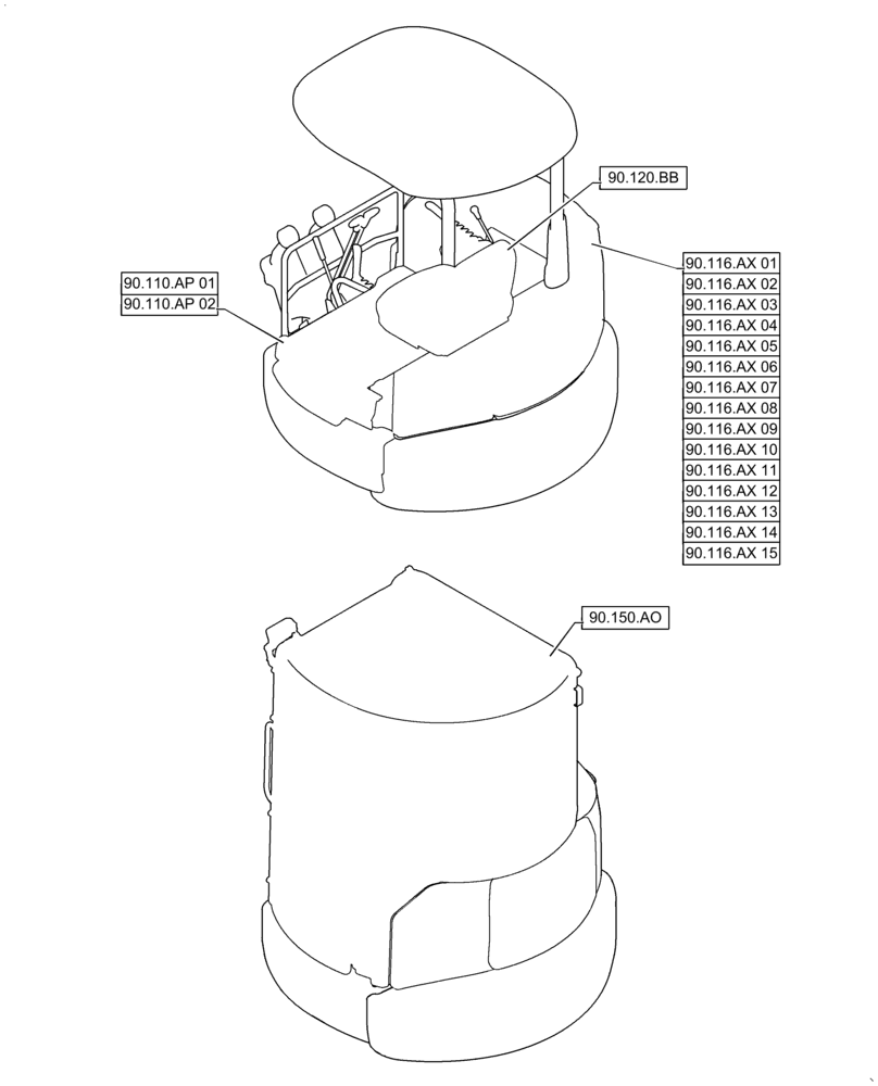 Схема запчастей Case CX36B - (90.000.00[02]) - SECTION INDEX - PLATFORM, CAB, BODYWORK & DECALS (90) - PLATFORM, CAB, BODYWORK AND DECALS
