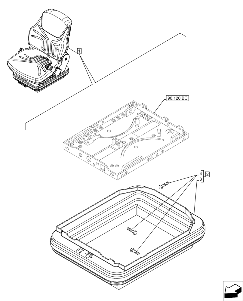 Схема запчастей Case 21F - (90.120.AP) - VAR - 734589 - DRIVER SEAT, RUBBER, BELLOWS (90) - PLATFORM, CAB, BODYWORK AND DECALS