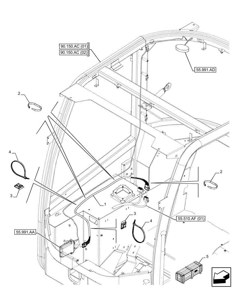 Схема запчастей Case 121F - (55.991.AE) - VAR - 734017 - TELEMATIC, WIRE HARNESS (55) - ELECTRICAL SYSTEMS