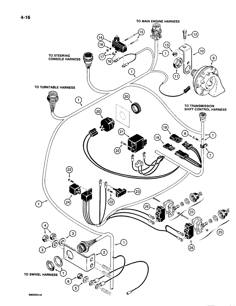 Схема запчастей Case 1085C - (4-16) - CAB ELECTRICAL HARNESS (04) - ELECTRICAL SYSTEMS