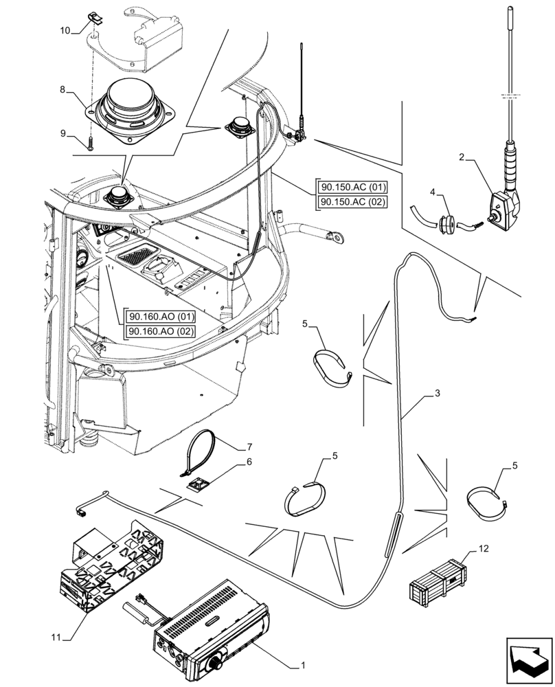 Схема запчастей Case 121F - (55.512.AA[02]) - VAR - 734503 - CAB, RADIO, SET (55) - ELECTRICAL SYSTEMS