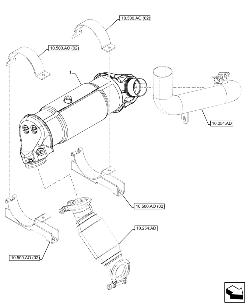 Схема запчастей Case 580N EP - (10.500.AO[01]) - EXHAUST SYSTEM, CATALYST (10) - ENGINE