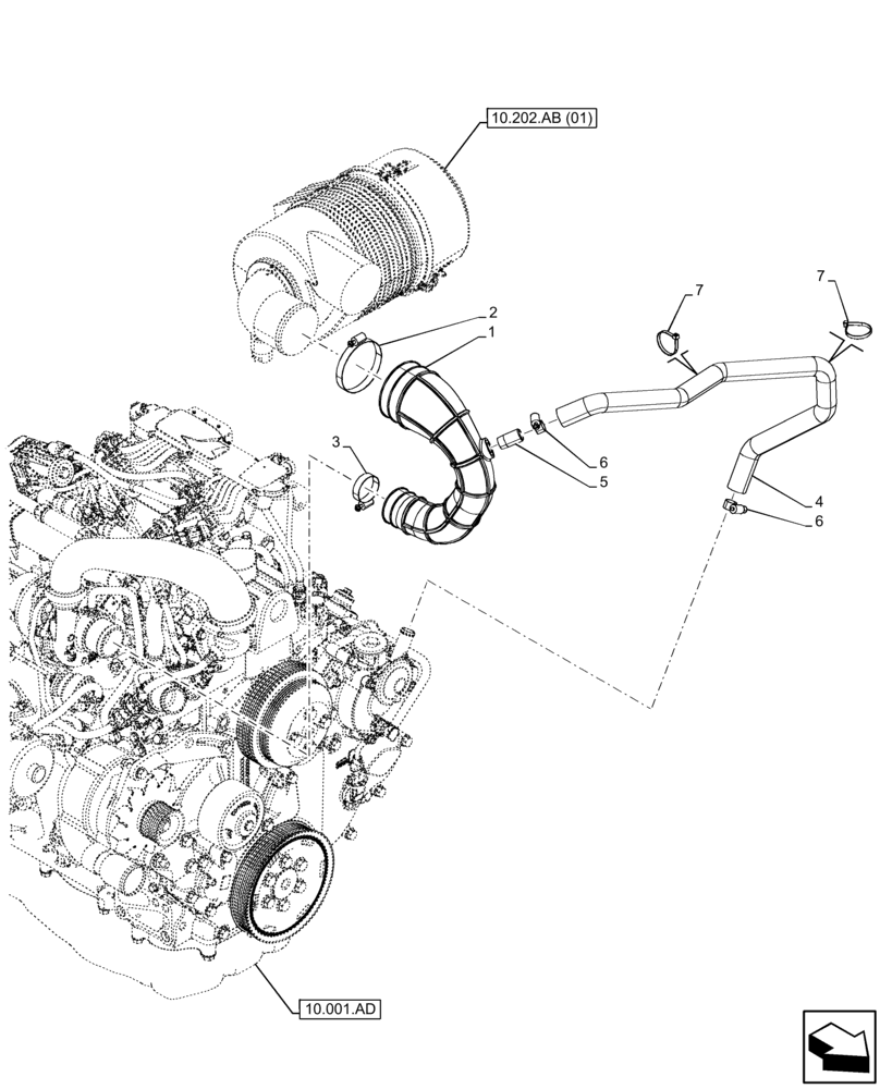 Схема запчастей Case 580N EP - (10.202.AD[01]) - AIR CLEANER, ENGINE, INTAKE AIR HOSE (10) - ENGINE