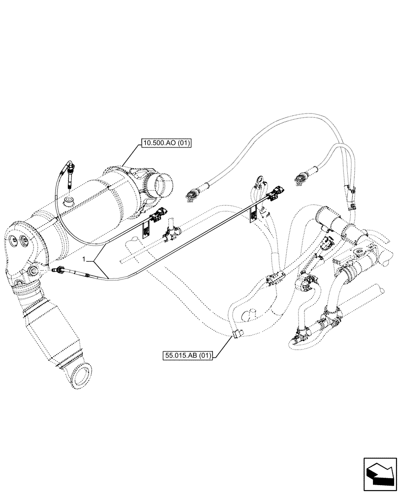 Схема запчастей Case 580N EP - (55.989.AA) - EXHAUST SYSTEM, TEMPERATURE SENDER (55) - ELECTRICAL SYSTEMS