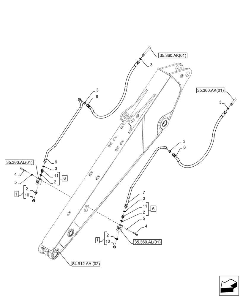 Схема запчастей Case CX250D LC - (35.360.AK[02]) - VAR - 461561, 461563, 461865, 461869, 461871 - ARM, LINE, HAMMER, SHEARS, HIGH FLOW (ARM L=3.0M) (35) - HYDRAULIC SYSTEMS
