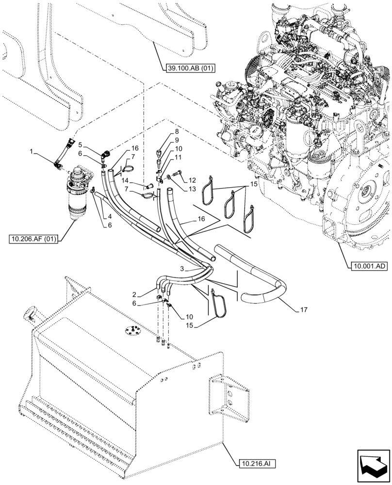 Схема запчастей Case 580N EP - (10.216.BA) - FUEL LINE (10) - ENGINE
