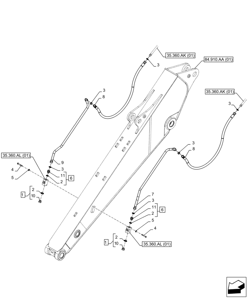 Схема запчастей Case CX250D LC - (35.360.AK[11]) - VAR - 461561, 461563, 461865, 461869, 461871 - ARM, LINE, HAMMER CIRCUIT, SHEARS, HIGH FLOW (ARM L=3.5M) (35) - HYDRAULIC SYSTEMS