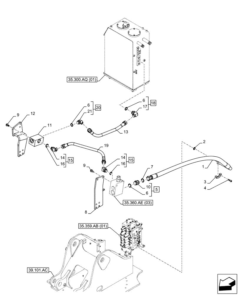 Схема запчастей Case CX250D LC - (35.360.AB[01]) - VAR - 461865 - HAMMER CIRCUIT, LINE, W/ ELECTRICAL PROPORTIONAL CONTROL (35) - HYDRAULIC SYSTEMS