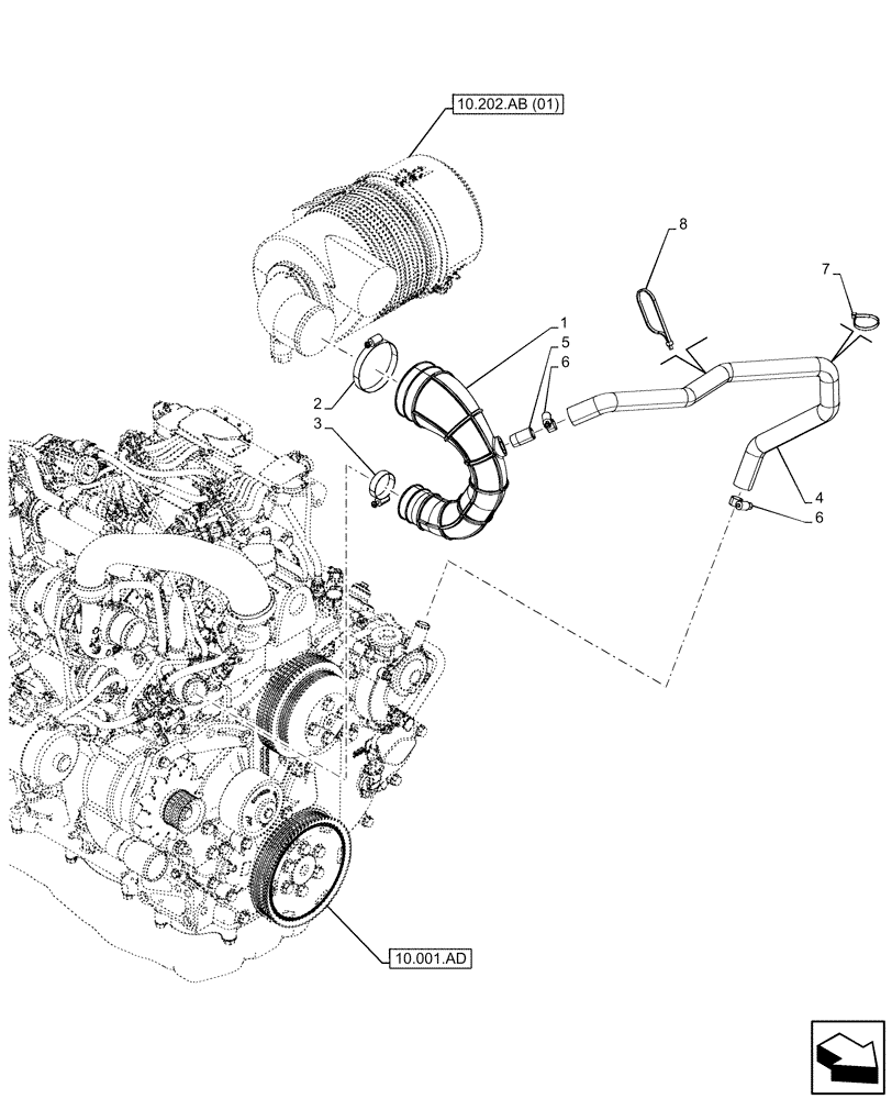 Схема запчастей Case 590SN - (10.202.AD[01]) - AIR CLEANER, ENGINE, INTAKE AIR HOSE (10) - ENGINE