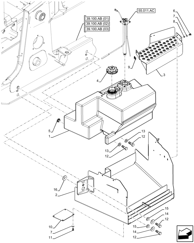 Схема запчастей Case 580SN WT - (10.216.AI[01]) - FUEL TANK (10) - ENGINE