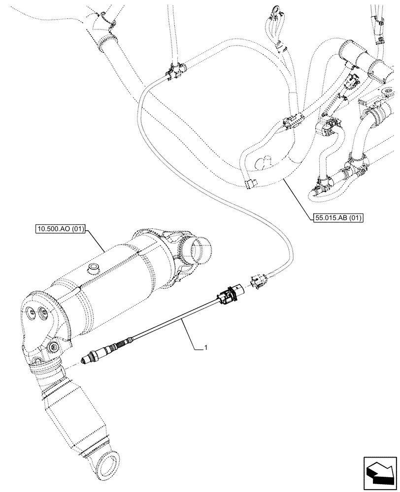 Схема запчастей Case 580N EP - (55.989.AD) - EXHAUST SYSTEM, SENSOR LAMBDA (55) - ELECTRICAL SYSTEMS